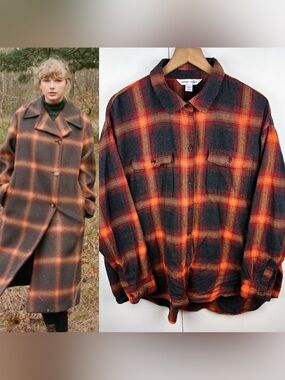 Evermore Taylor Swift Flannel Plaid Old Navy Boyfriend Shirt Cotton Button Down